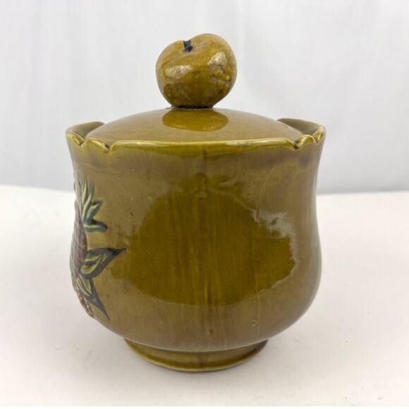 California Pottery Cookie Jar 2004 Mustard Yellow Embossed Fruit VTG Kitchen - Picture 3 of 15